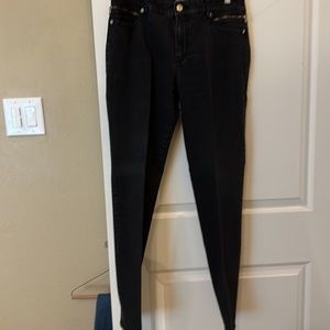 Chico’s black “So Sliming” Jean with zipper trim.